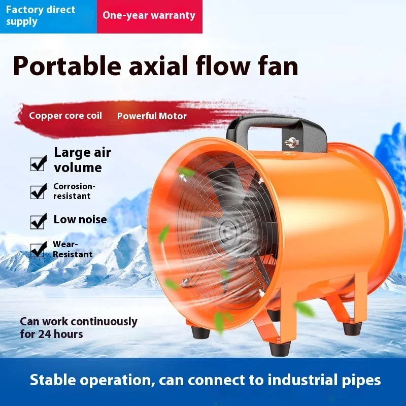 Portable 8-inch titanium steel axial flow fan with 5-metre duct for industrial dust removal