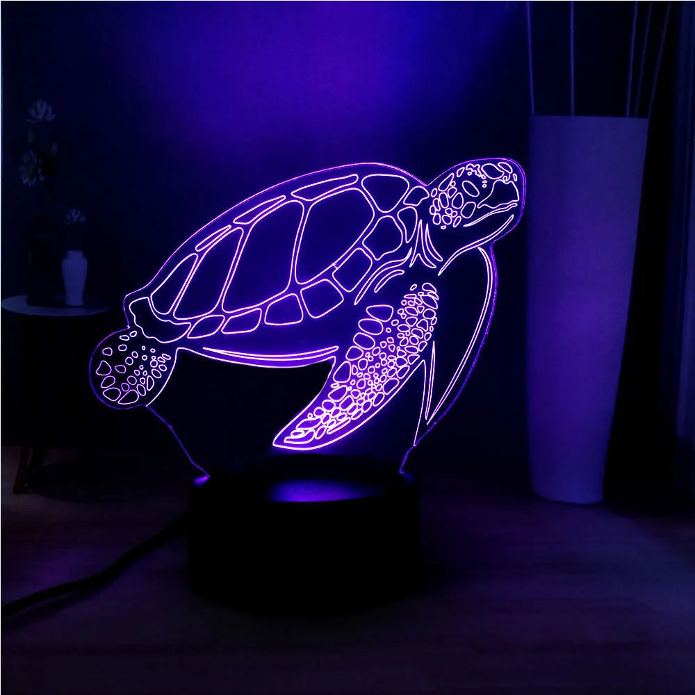 3D acrylic turtle LED night light with sixteen colour options and remote control