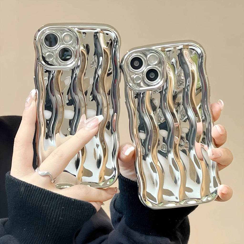 Electroplated three-dimensional wave stripe design protective case for iPhone 17 series in various colours.