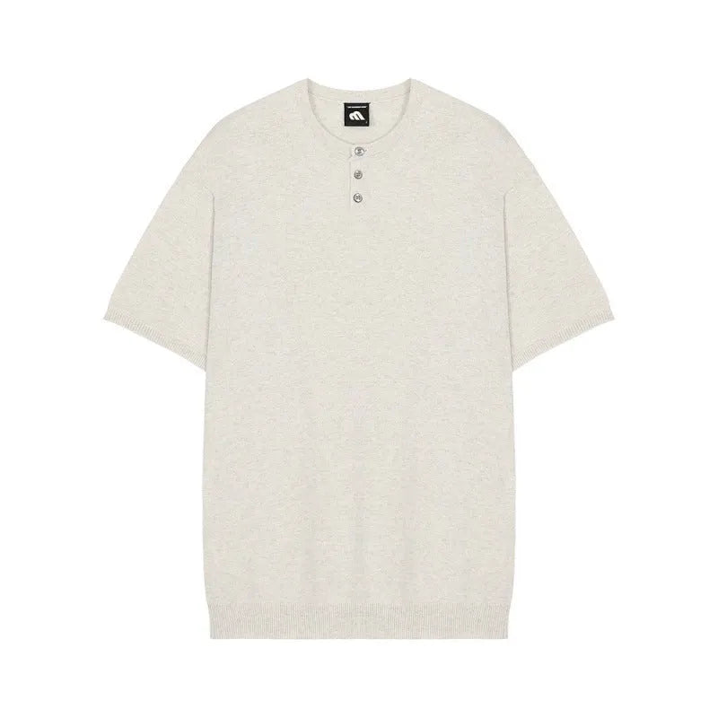 Men's slim-fit ice silk knitted short-sleeved pullover shirt in black, khaki or white