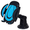Red U-shaped car phone holder with suction cup base and adjustable clamp arms on a vehicle dashboard