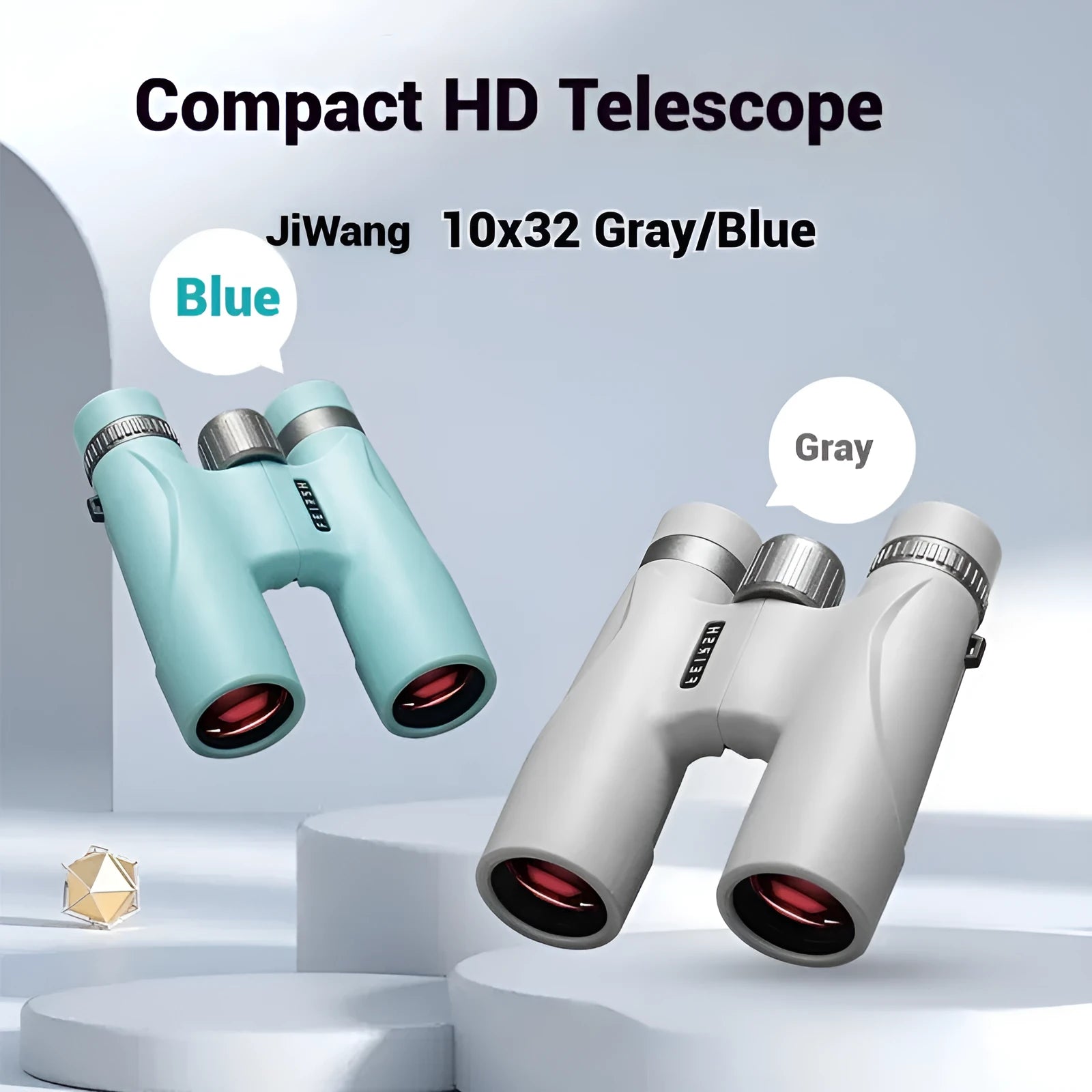 10x32 binoculars with wine red film bright finish showing blue colour option and optical specifications