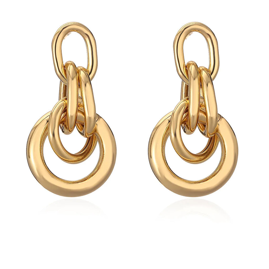 Geometric gold-colour copper earrings with irregular asymmetric design for women
