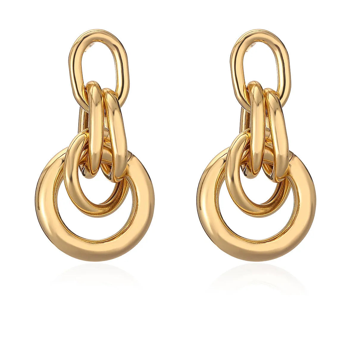 Geometric gold-colour copper earrings with irregular asymmetric design for women