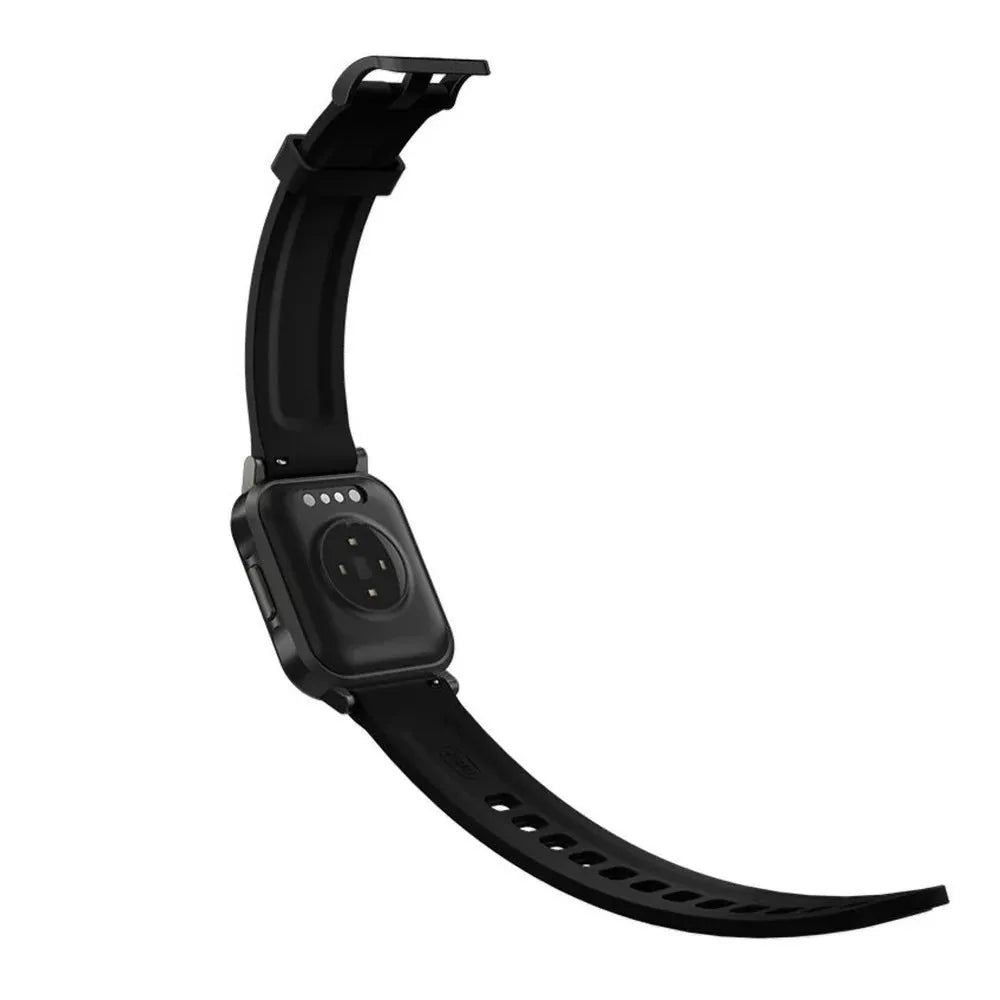 Black waterproof smart fitness bracelet with 1.4-inch touch screen on silicone strap
