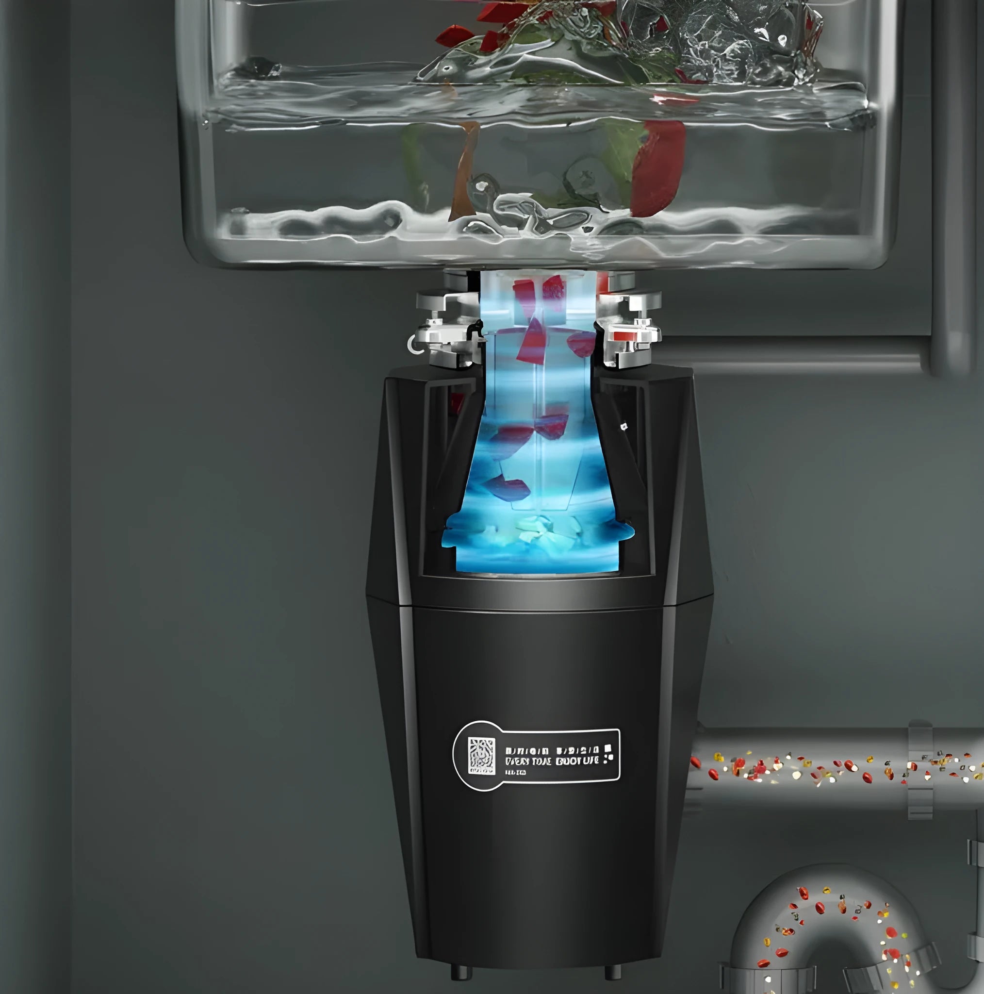 Household kitchen garbage disposal machine 800W villa type in black with metal and plastic construction