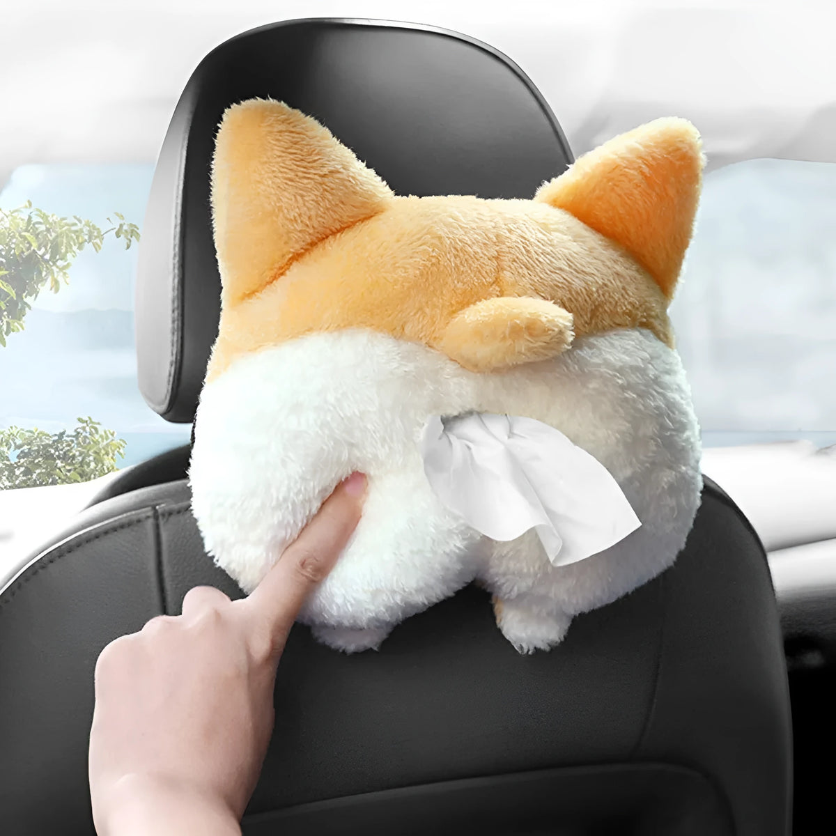 Yellow corgi butt shaped hanging pouch tissue box cover for car and home