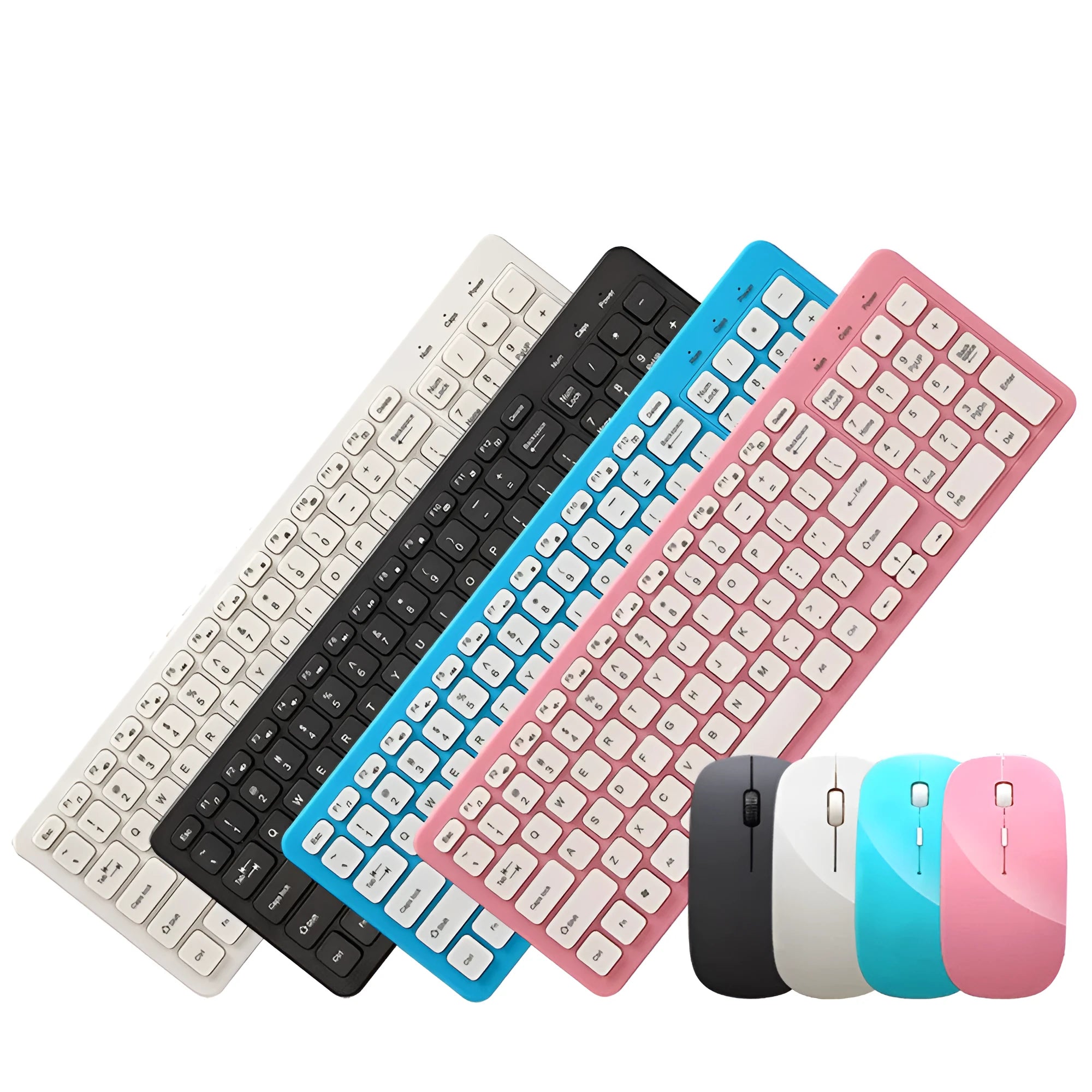 Wireless keyboard and mouse set showing black keyboard with chocolate keycaps and matching mouse with DPI button