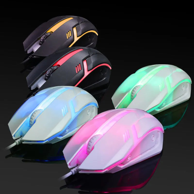 Wired luminous mouse for desktop in black or white with USB cable