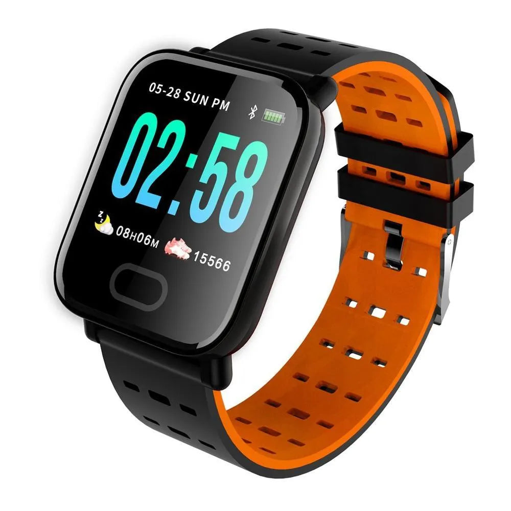 A6 colour screen smart bracelet in blue, black or orange with zinc alloy case and silicone strap
