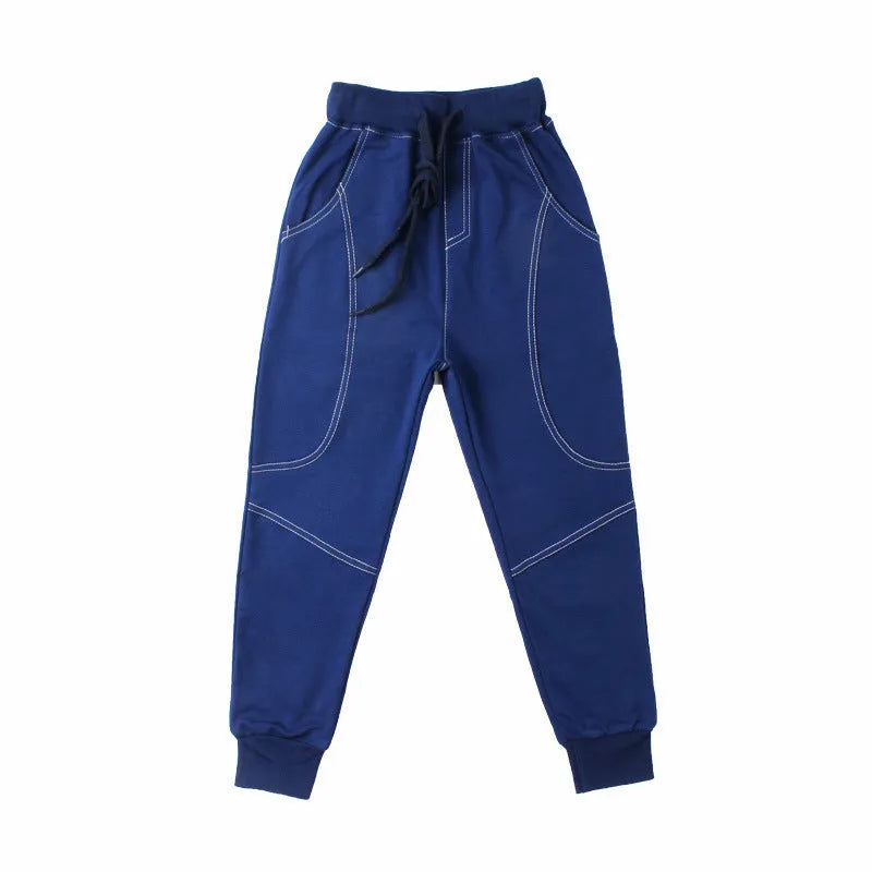 Boys' Korean-style sports trousers in black, elasticated waist, sizes 120cm to 160cm