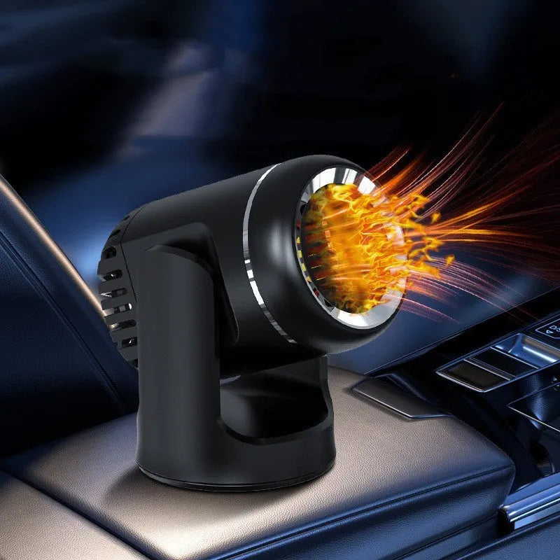 Black and white 12V car heater defroster with 1.5m power cord for vehicle windscreen clearing