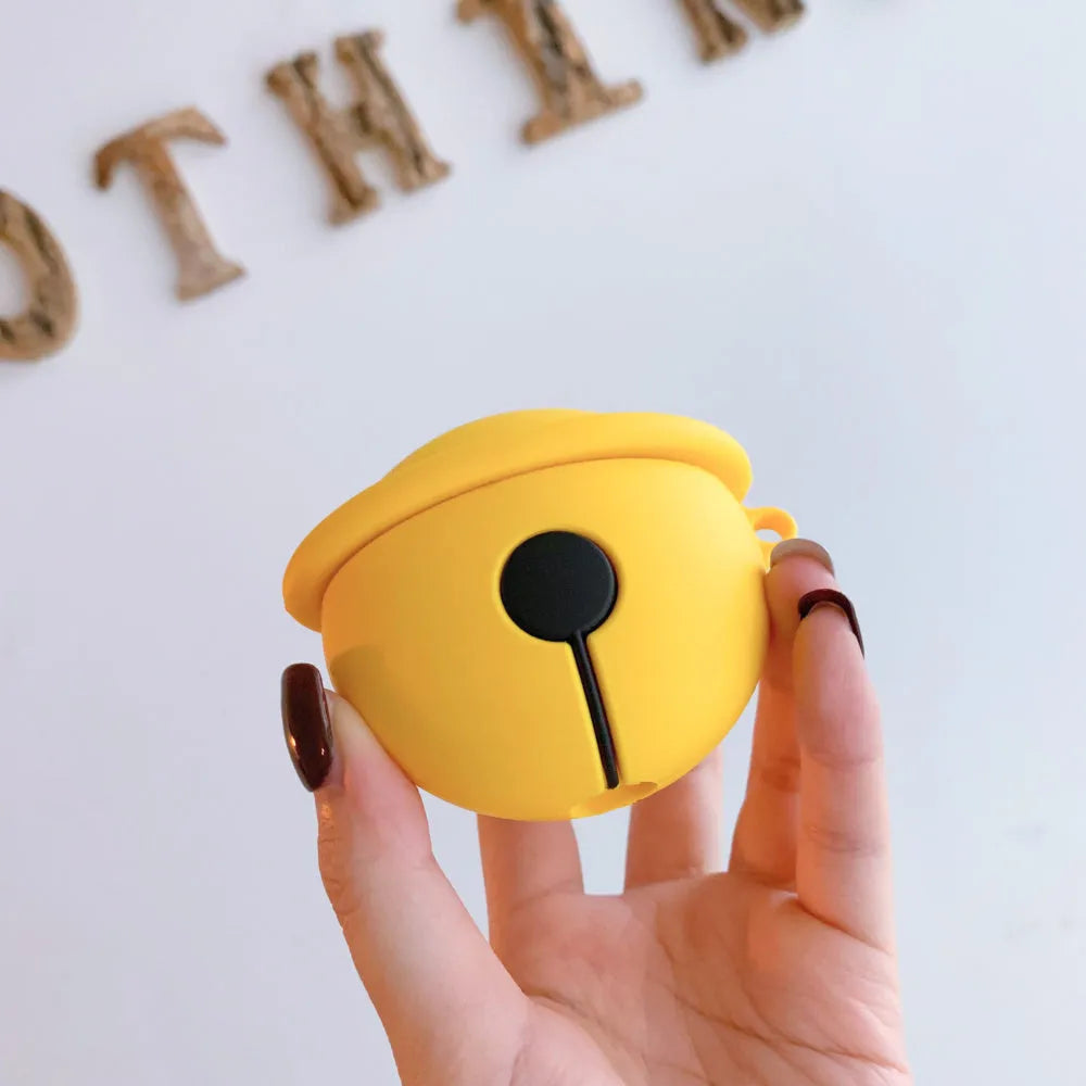 Yellow silicone AirPods case with bell charm for 1st and 2nd generation models