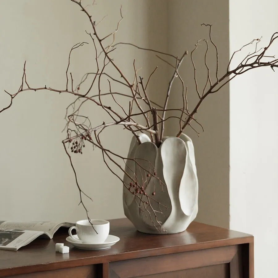 Irregular ceramic vase with magnesium clay finish for flower arrangements