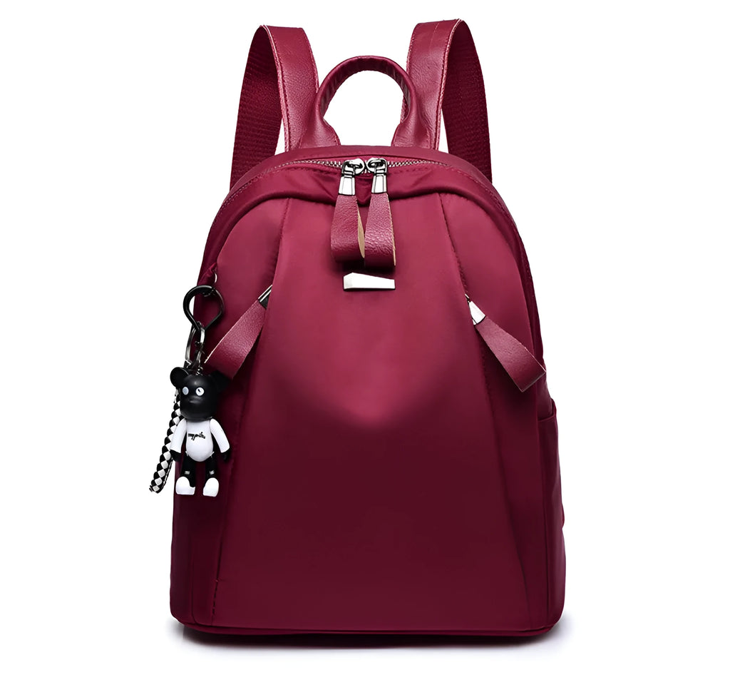 Medium wine red Oxford cloth rucksack with double straps and external digging pocket