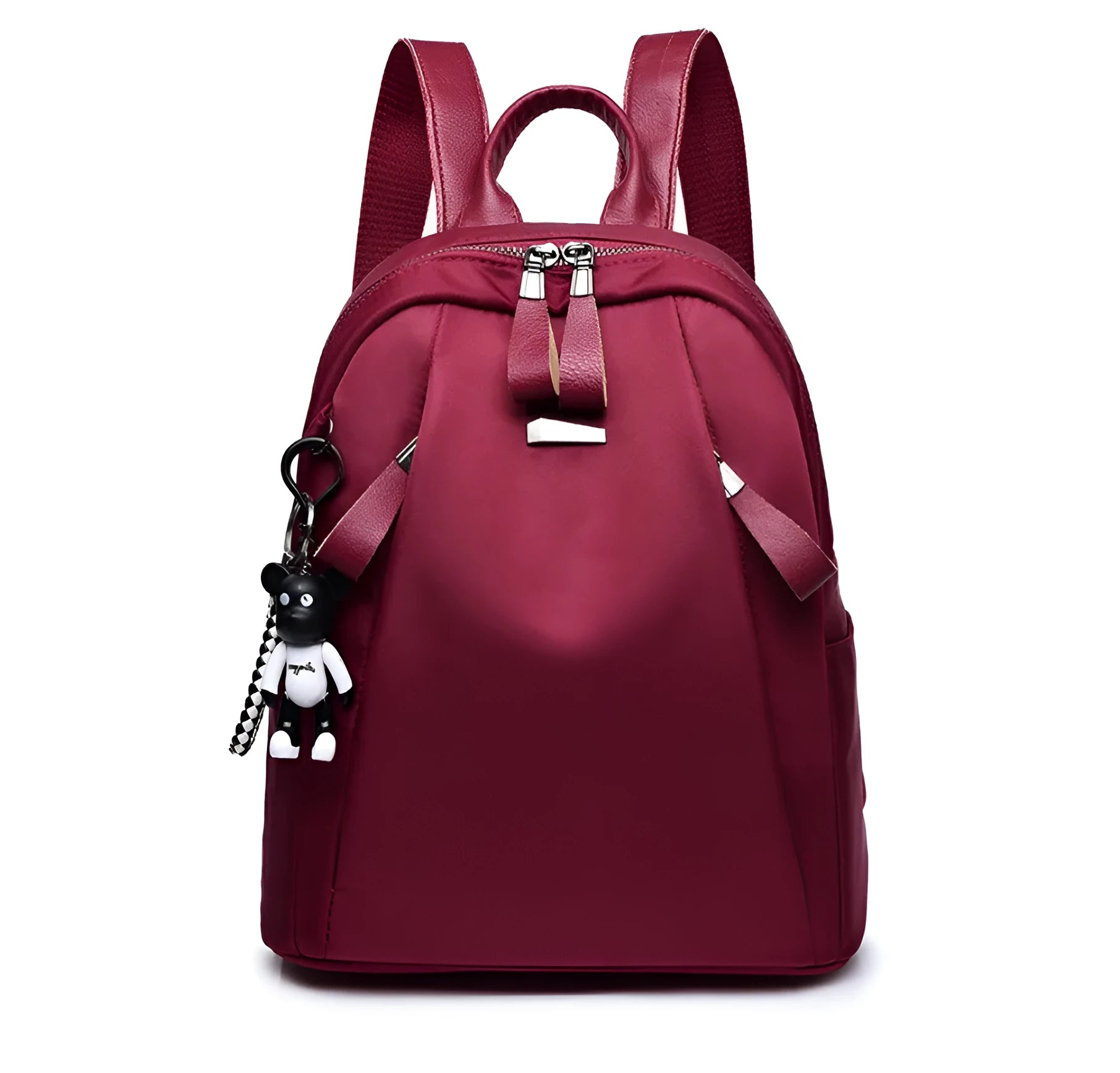 Medium wine red Oxford cloth rucksack with double straps and external digging pocket