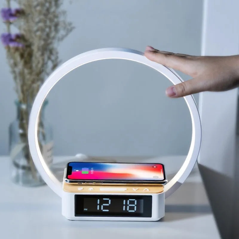 White bedside 10W wireless charger and small night lamp, 24-24-10cm, with EU UK or US plug option