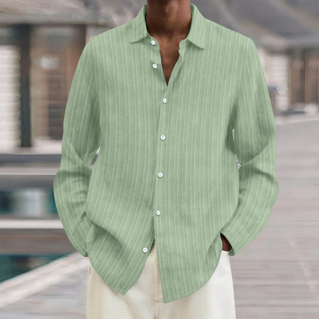 Men's striped British style cardigan with long sleeves in a loose fit.