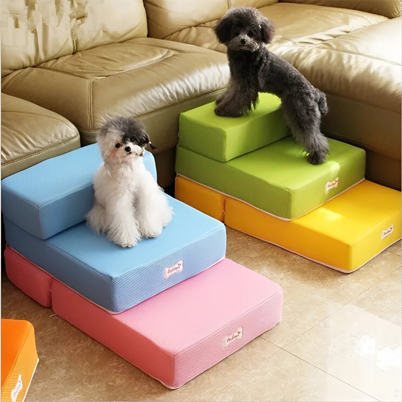 Foam Pet Stairs with Antibacterial Deodorant Sponge, Flat Surface Unfoldable, 67cm Long 40cm Wide Single Layer 10cm High Stack Height 20cm for Dogs and Cats, Available in Multiple Colours including Black Blue Grey Green Orange Pink Red Yellow Rose Red
