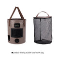 25 litre folding fishing bucket in lemon yellow, orange, coral, green, or blue with optional mesh net pocket