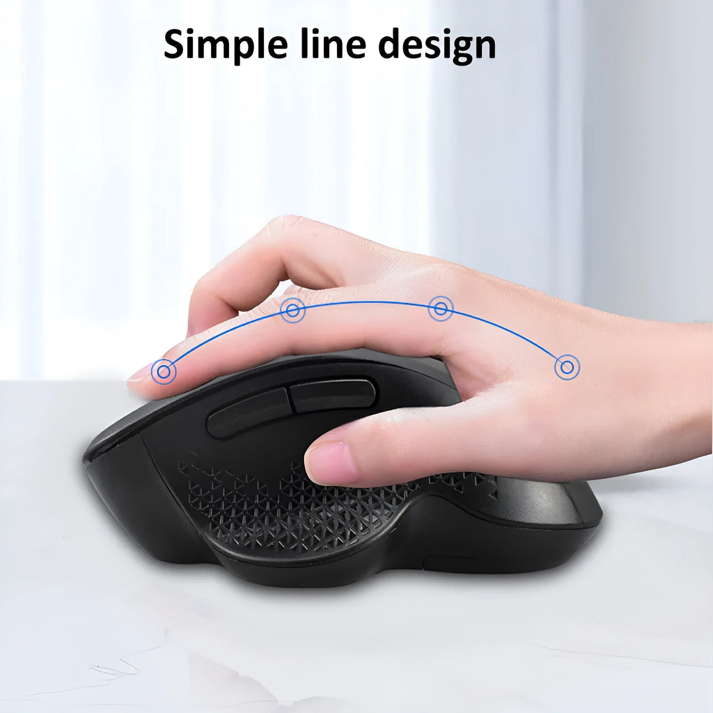 Black and grey USB rechargeable wireless optical mouse for laptops with charging cable.