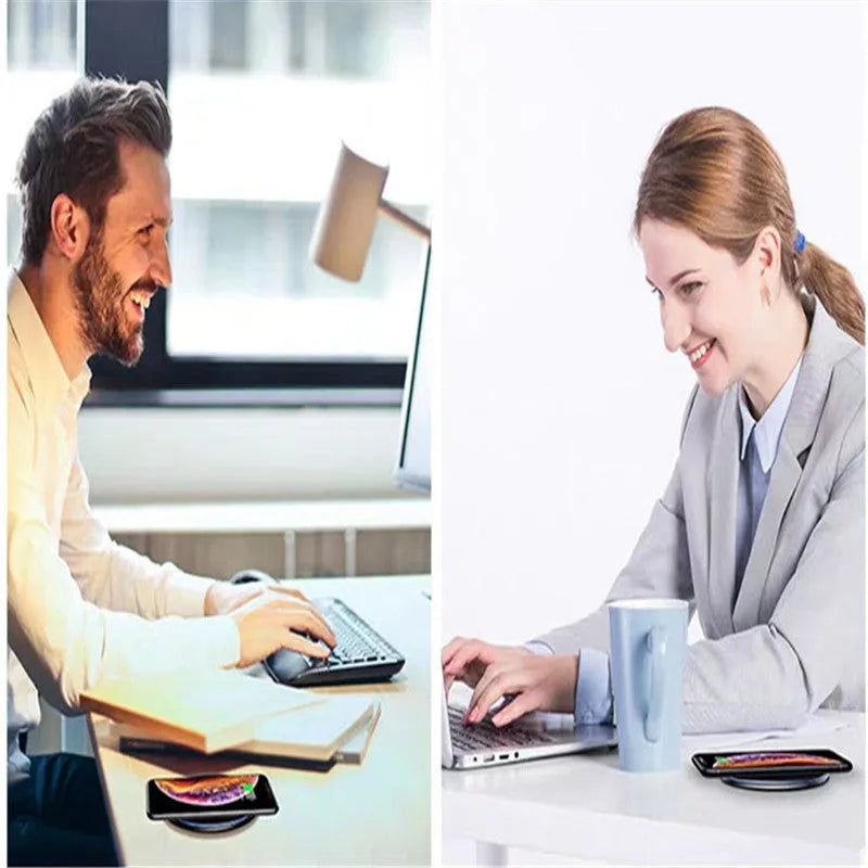Black or white 15W Qi wireless charger with aluminium alloy surface and LED status light