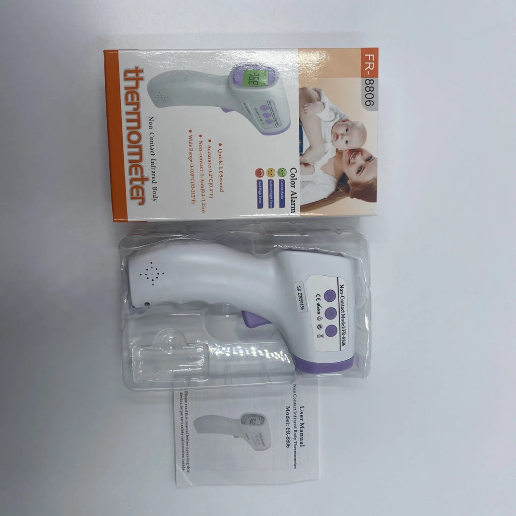 White digital thermometer with LCD display for non-contact temperature measurement