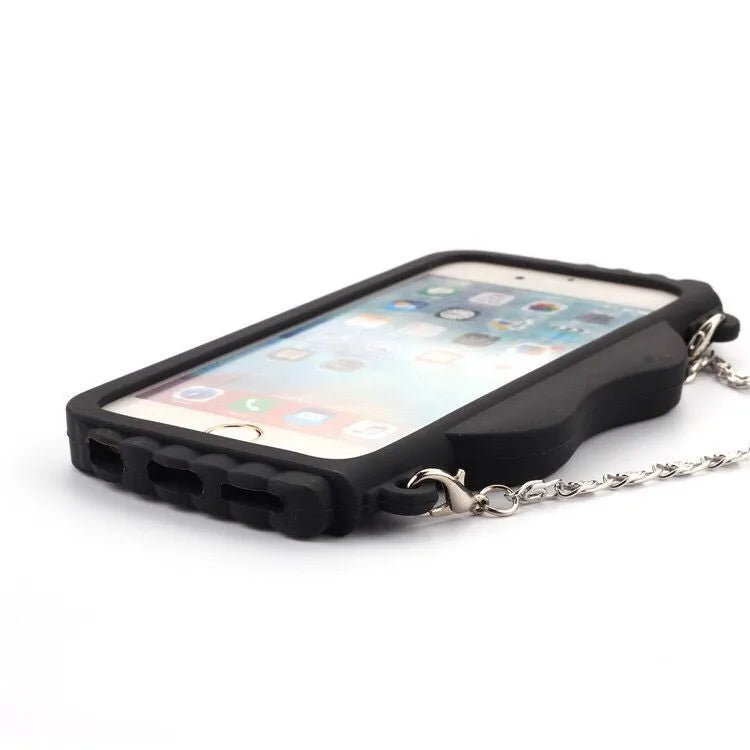 Black silica gel protective phone case with chain and slanting luxury design for iPhone X/XS