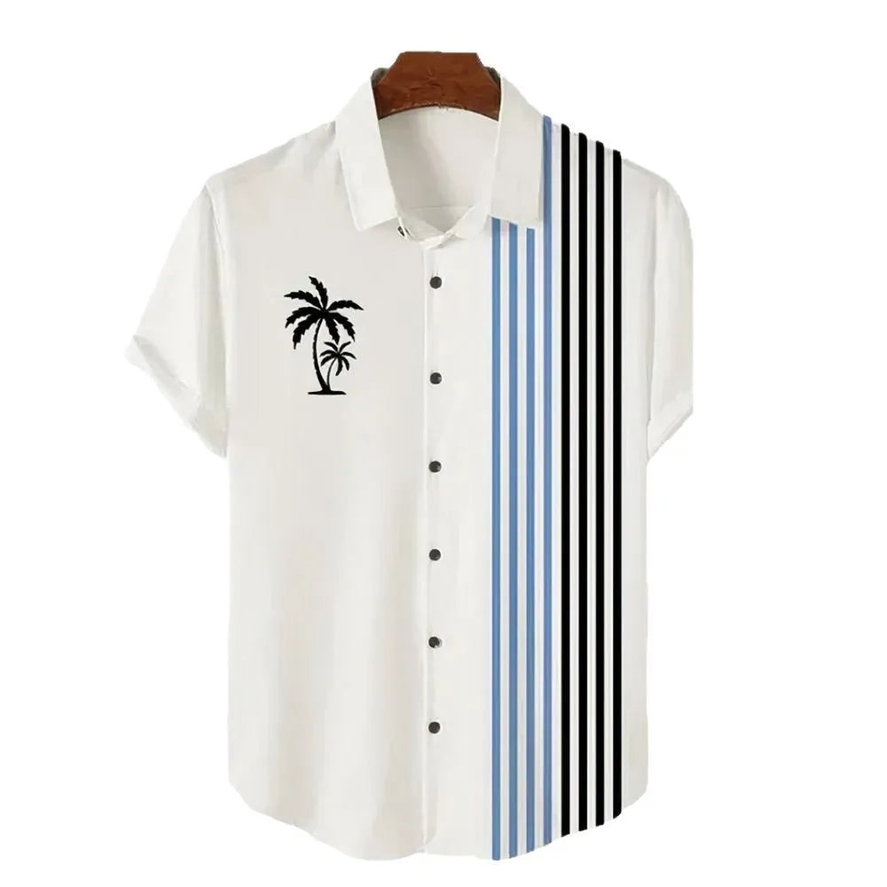 Men's short sleeve Hawaiian shirt with colourful 3D printed pattern, cardigan style.