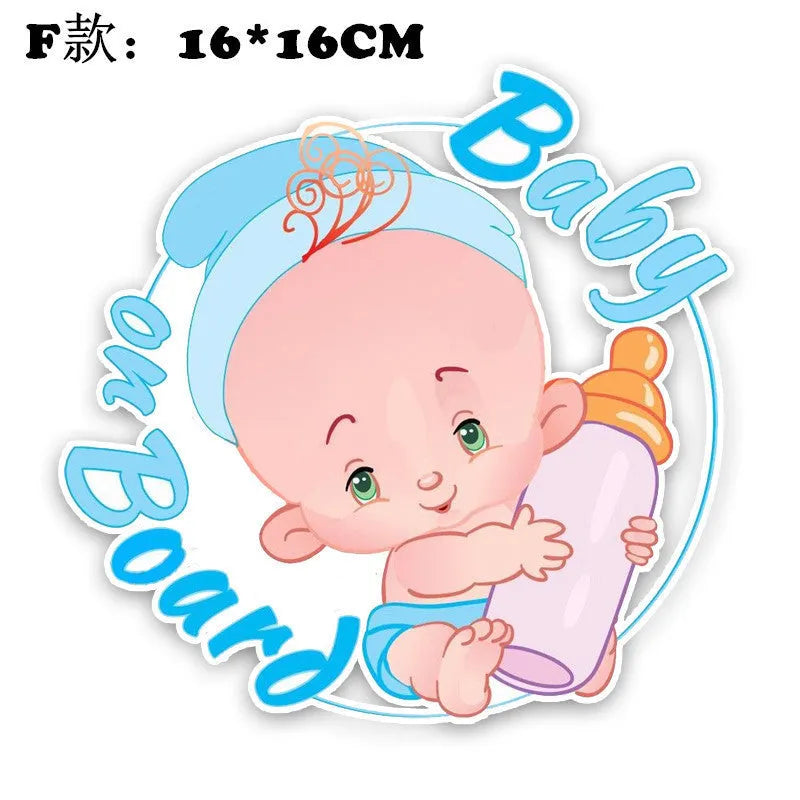 Baby On Board reflective car sticker set B033 with pink baby, angel, and feeding bottle designs