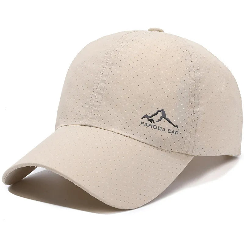 Adjustable polyester baseball cap with dome crown on a white background.