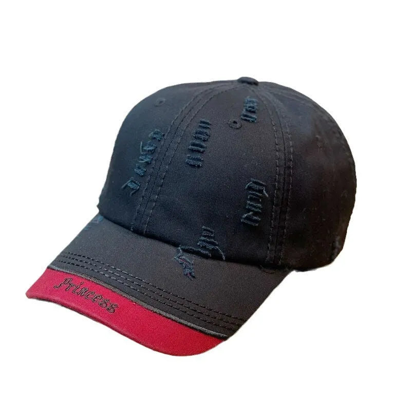 Cotton polyester double-stitching baseball cap with embroidered English letters dome crown in black