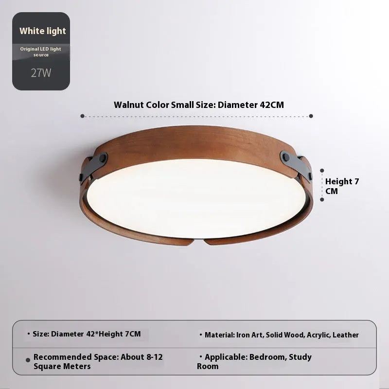 Japanese-style wooden ceiling lamp with PMMA lampshade in bedroom setting showing warm light illumination