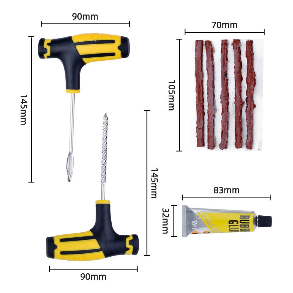 Steel vacuum tire repair tool set with PVC bag and tools for car motorcycle bicycle tyres