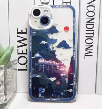 TPU phone case with anime cartoon design, anti-drop protective cover for iPhone, available in 9 colours