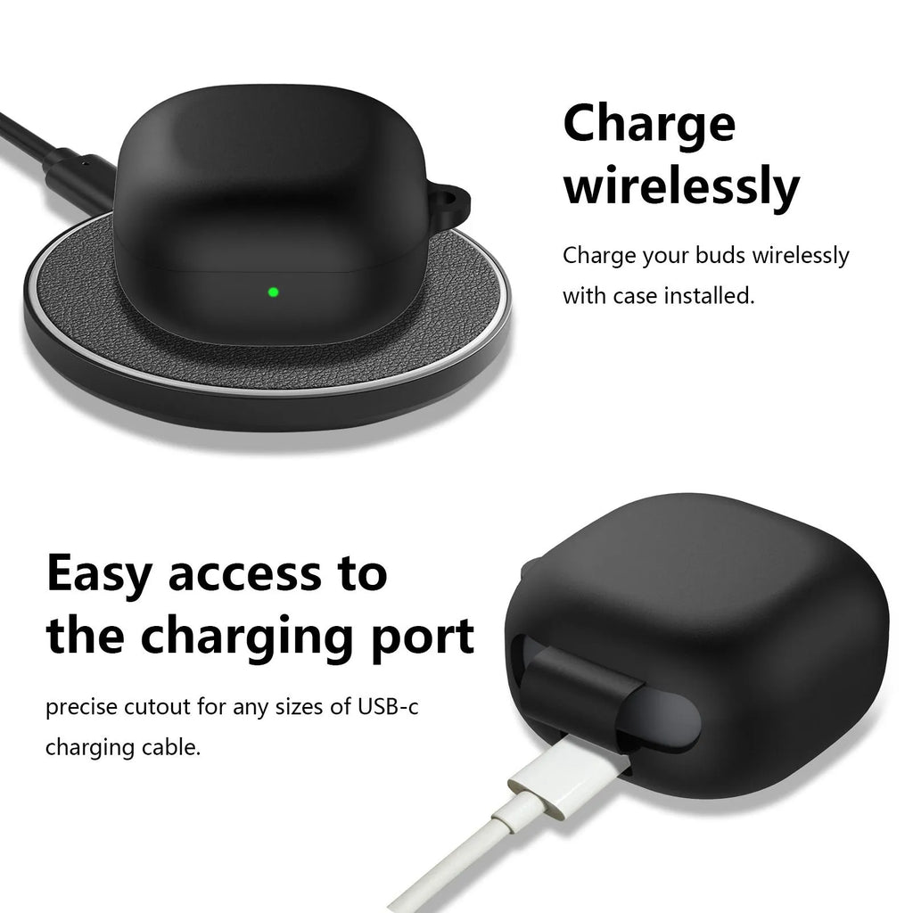 Liquid silicone protective sleeve for Samsung Galaxy Buds2 Pro in black with runner buckle