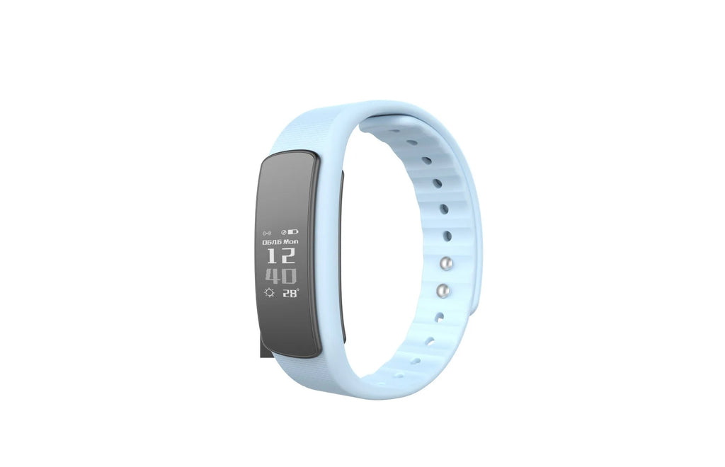 I6 smart sports bracelet with 0.96 inch screen showing health data on wrist