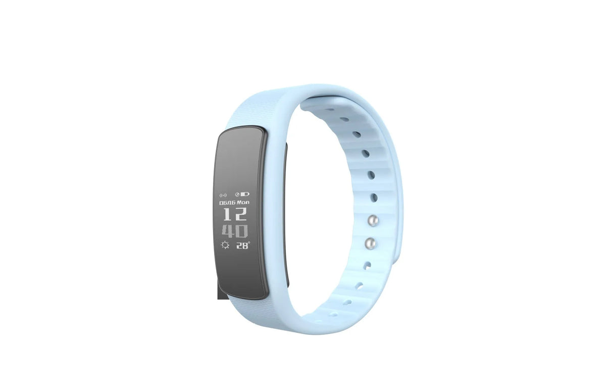 I6 smart sports bracelet with 0.96 inch screen showing health data on wrist