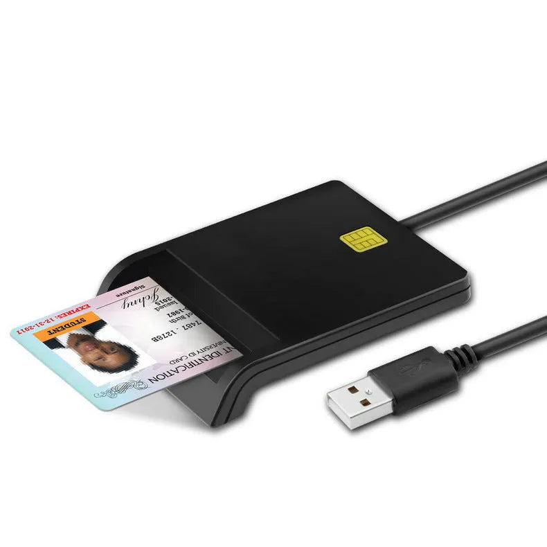 DM-HC65 USB Smart Card Reader black ABS casing connected via USB cable