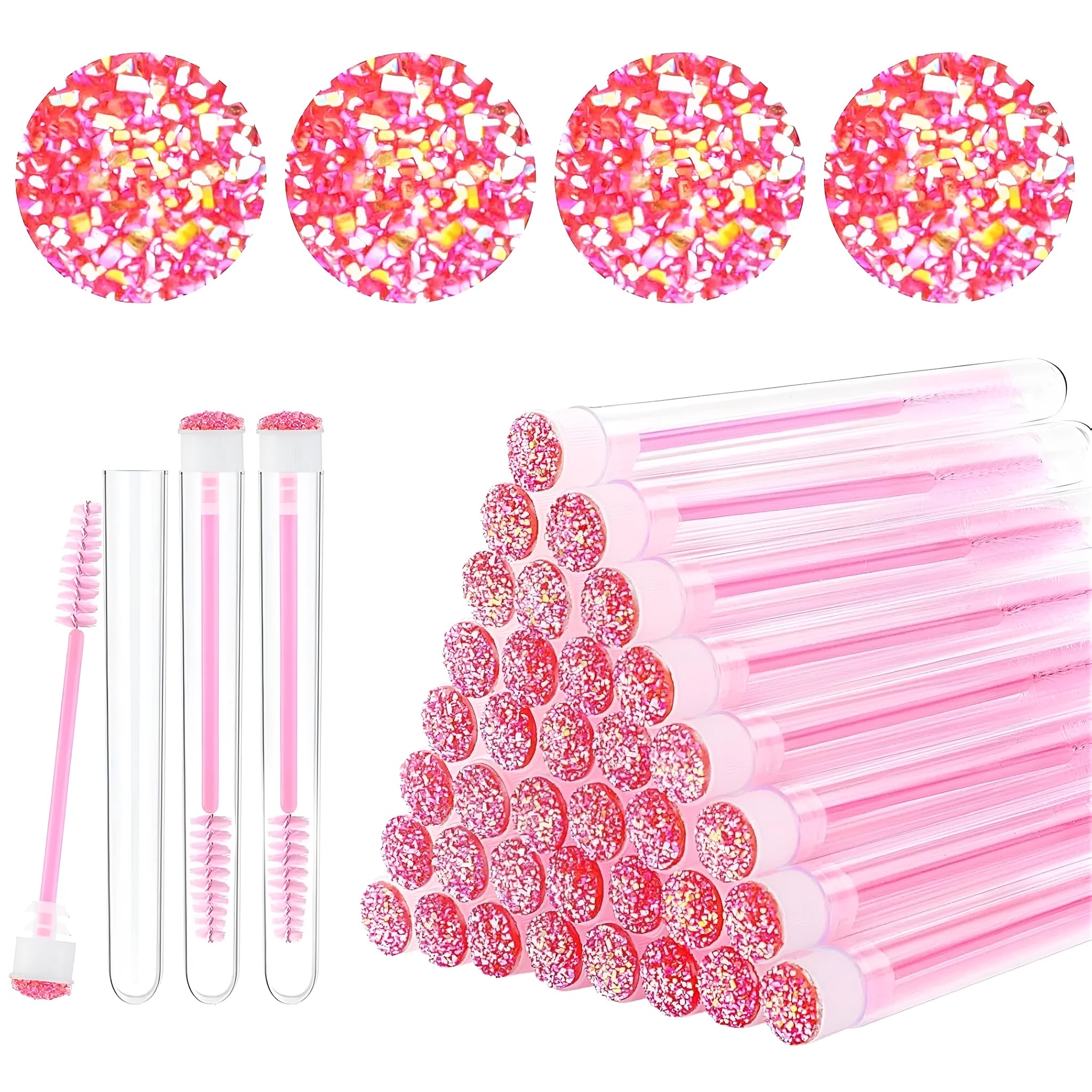 Disposable eyelash brushes in protective tubes with bendable heads for mascara and lash extensions