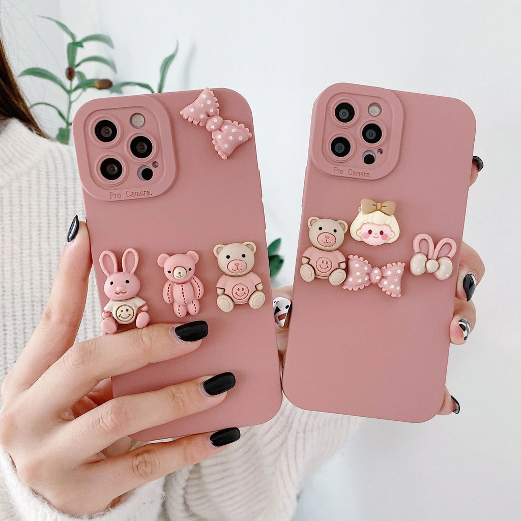 Women's fashion three-dimensional doll bear decorative phone case for iPhone with TPU construction