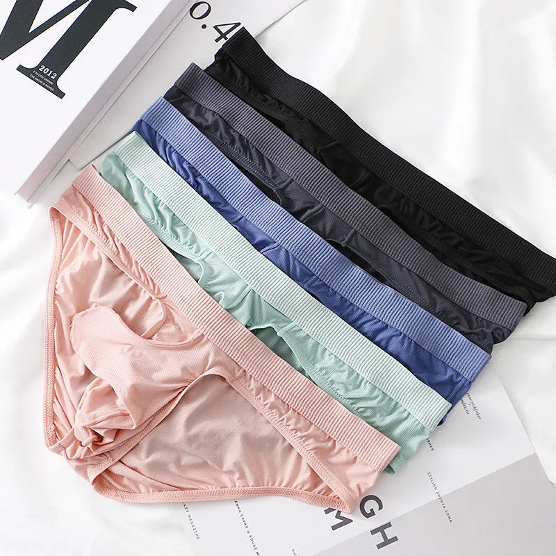 Men's low waist briefs in ice silk fabric available in multiple colours