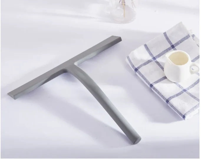 Silicone body wiper 22.8cm with metal-reinforced handle and hanging hook, black colour on glass surface