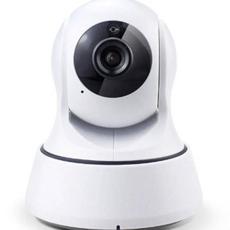 White wireless network camera with 720P HD, 3.6mm lens, 10m night vision, and 355° pan
