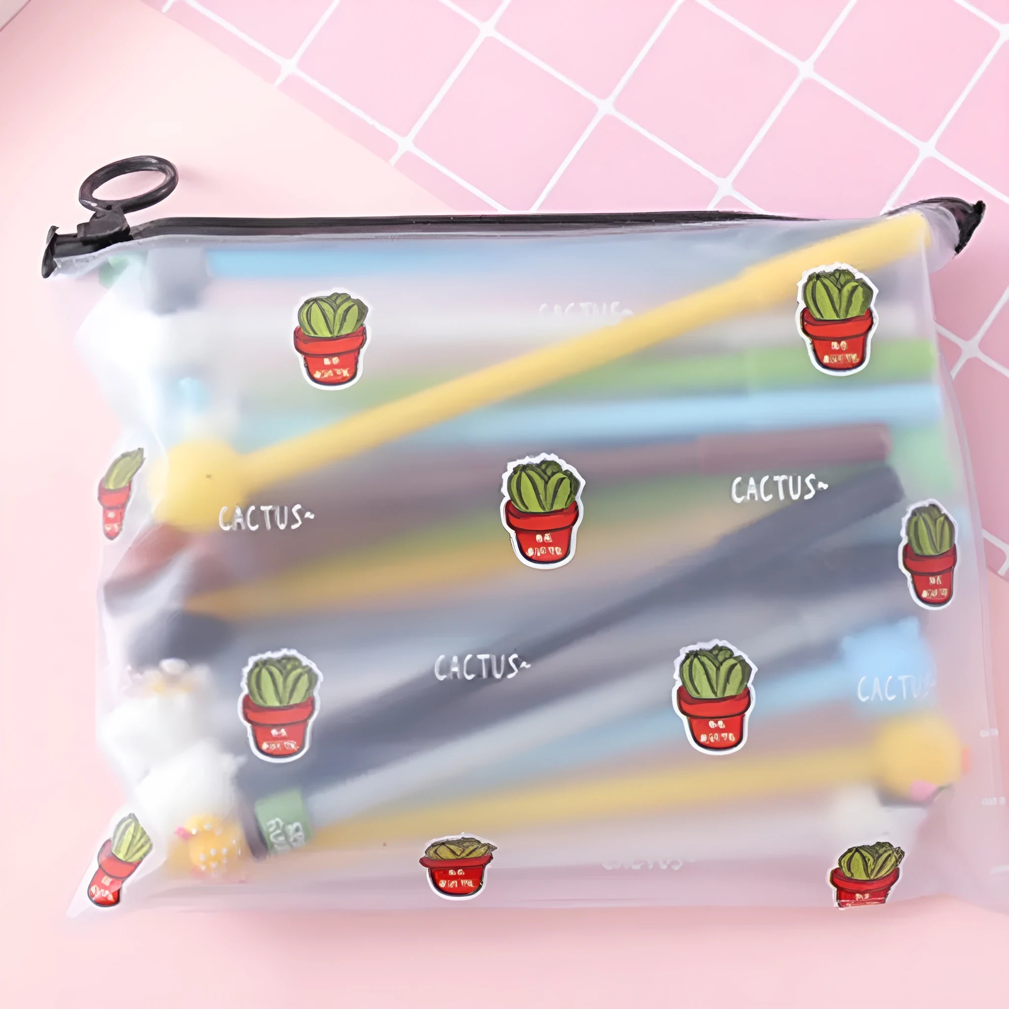 Marvel series pen set with 20 black 0.5mm pens in cactus cartoon plastic case