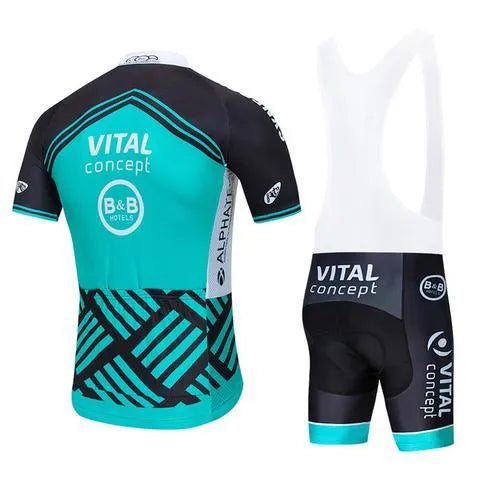 Vital Sports men's black jersey shorts bib set full zip and elastic waist