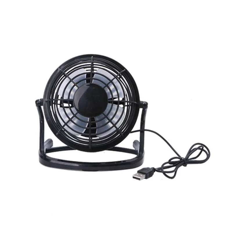 Mini portable USB desk fan with adjustable angle in black, white or blue colours