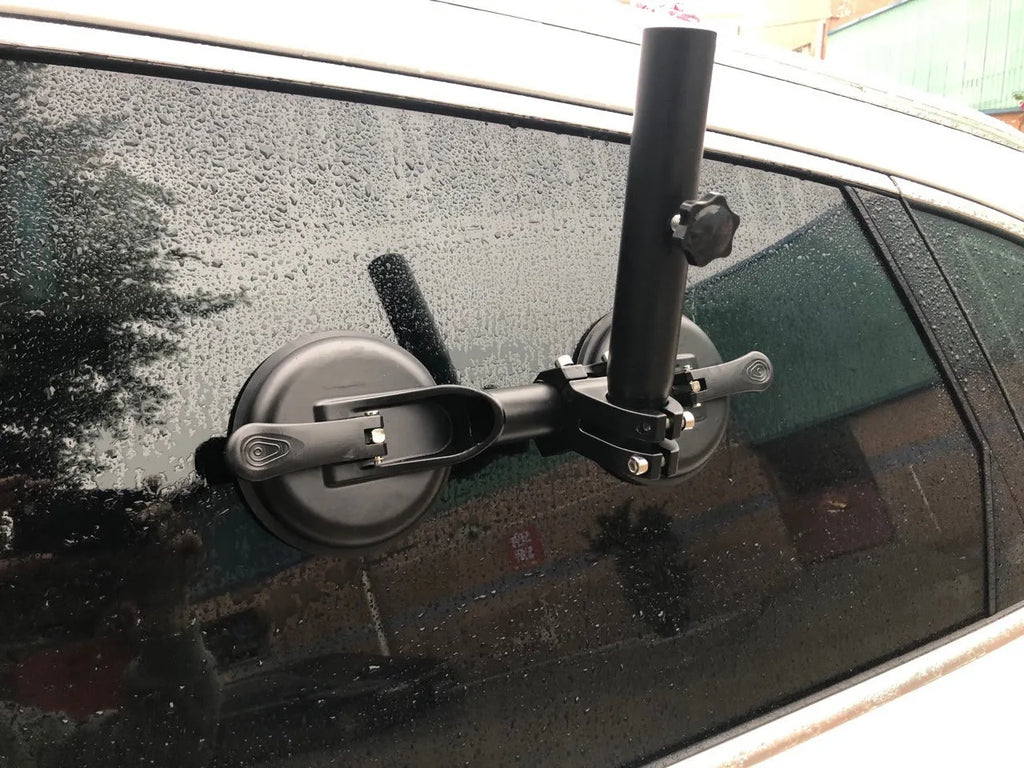 Black off-road car sucker base for flagpole mounting with round suction cup