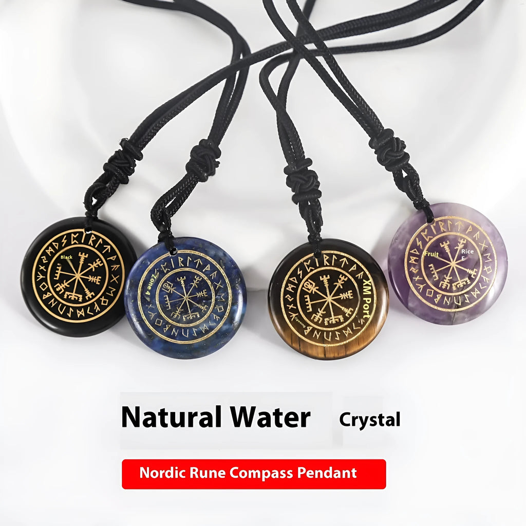 Carved compass pendant in natural amethyst crystal, 30x6mm geometric Nordic Luen jewellery