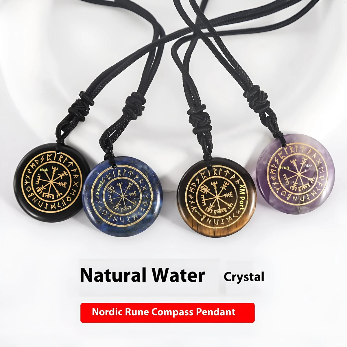 Carved compass pendant in natural amethyst crystal, 30x6mm geometric Nordic Luen jewellery